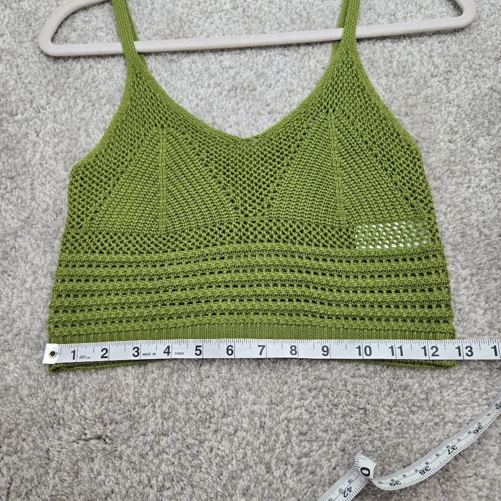 Almost Famous Crochet Crop Top Green Size Medium Festival Resort Cruise - Picture 7 of 8